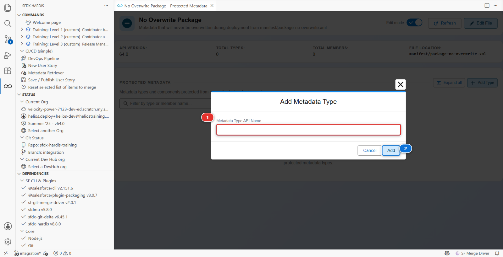 The Add Metadata Type window of the package viewer