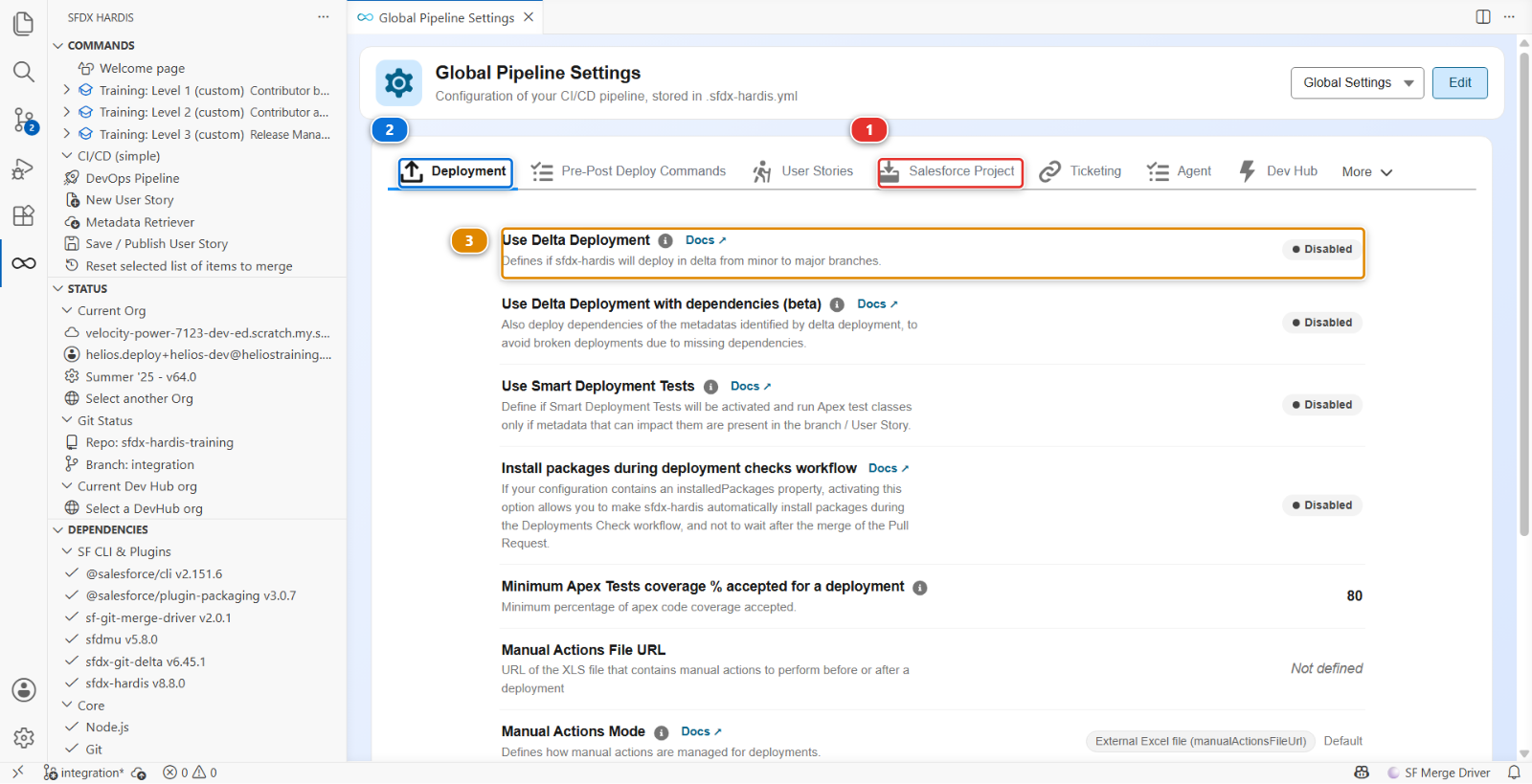 Global Pipeline Settings, with the tabs that hold the cleaning, overwrite and delta settings