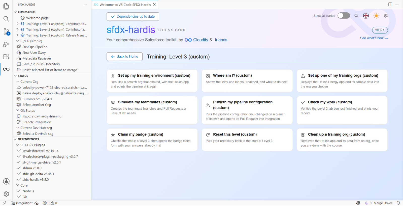 The Level 3 training menu, opened on the Welcome page