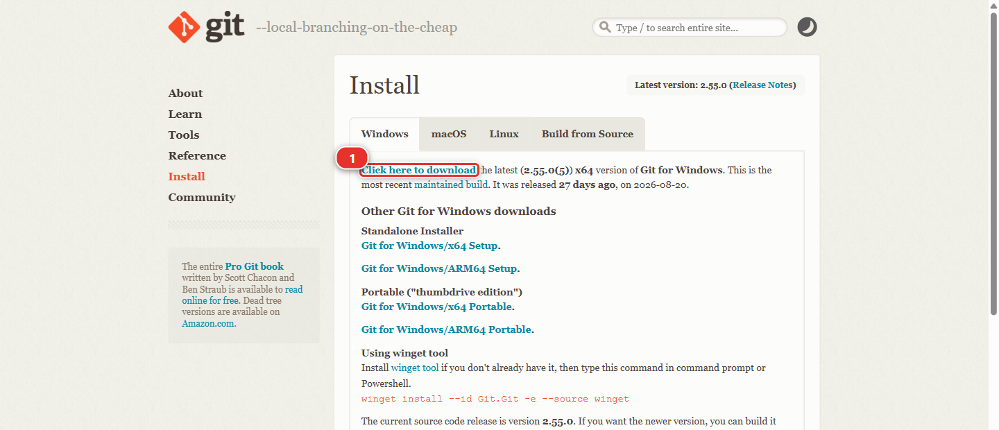 The Git download page for Windows